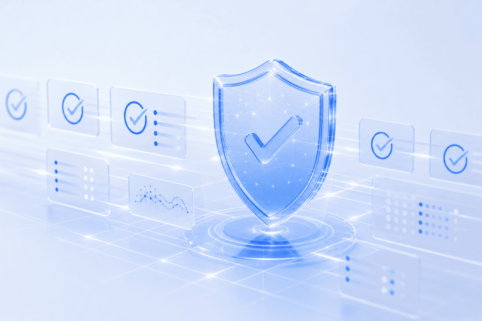 Abstract blue shield representing secure healthcare modernization