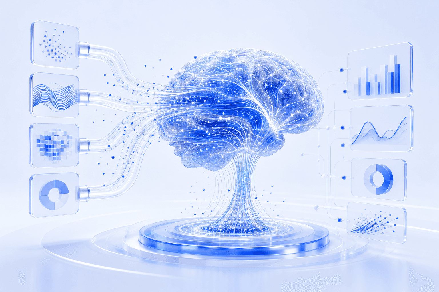 Abstract blue data visualization representing connected banking services
